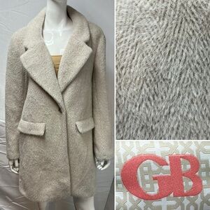 Gianni Bini Women’s L Plush Cream Teddy Coat Herringbone Pea Coat Cozy Topper